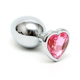 Plug Anal Aço Inoxidável Cristal Coração Rosa