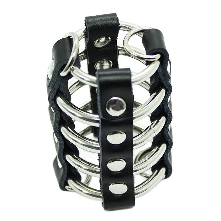 OHMAMA FETISH - PENIS CAGE WITH METAL RINGS AND LEATHER STRAPS