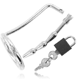 METAL HARD - TESTICLE RING WITH URETHRAL CHASTITY PLUG